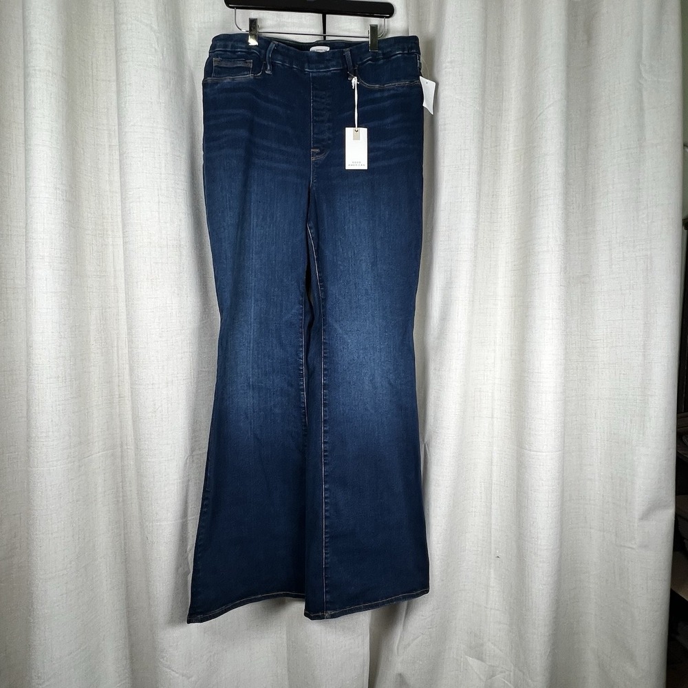 NEW! Good American Good Legs Flare Jeans Womens 5 / 34 Blue Pull On Flat Tummy